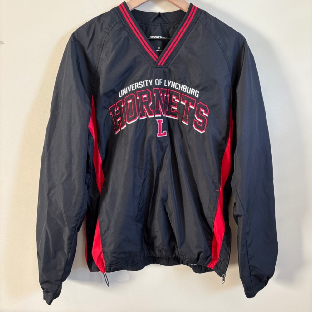Sport-Tek University of Lynchburg Hornets Windbreaker Pullover Black Red Small